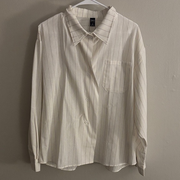 Cream Striped Button Down Shirt - Picture 1 of 3